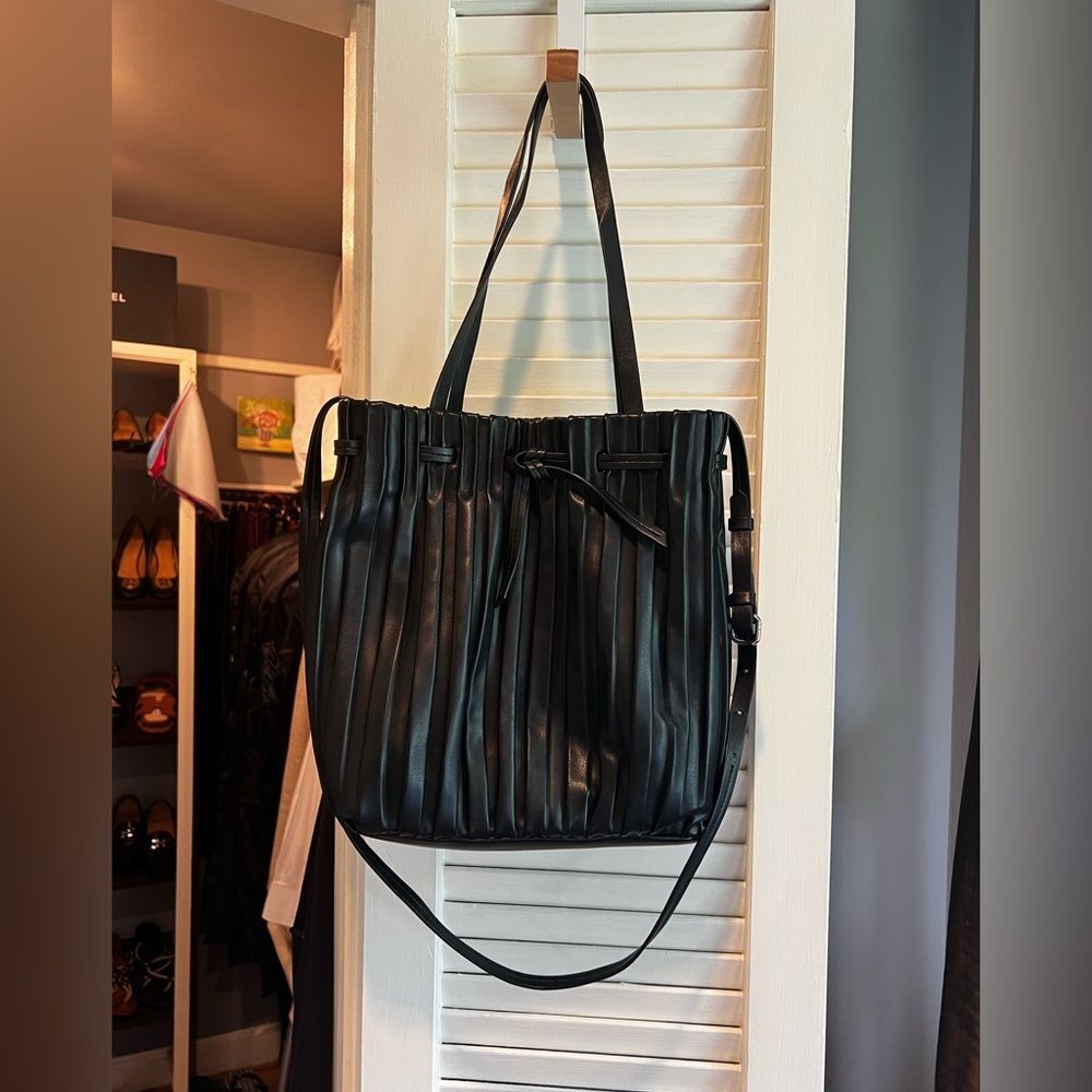 Zara Textured Pleated Faux Leather Shoulder Bag